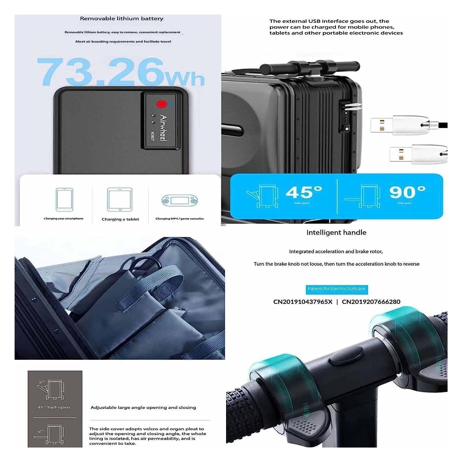 Smart Rideable Electric Suitcase with USB & LED