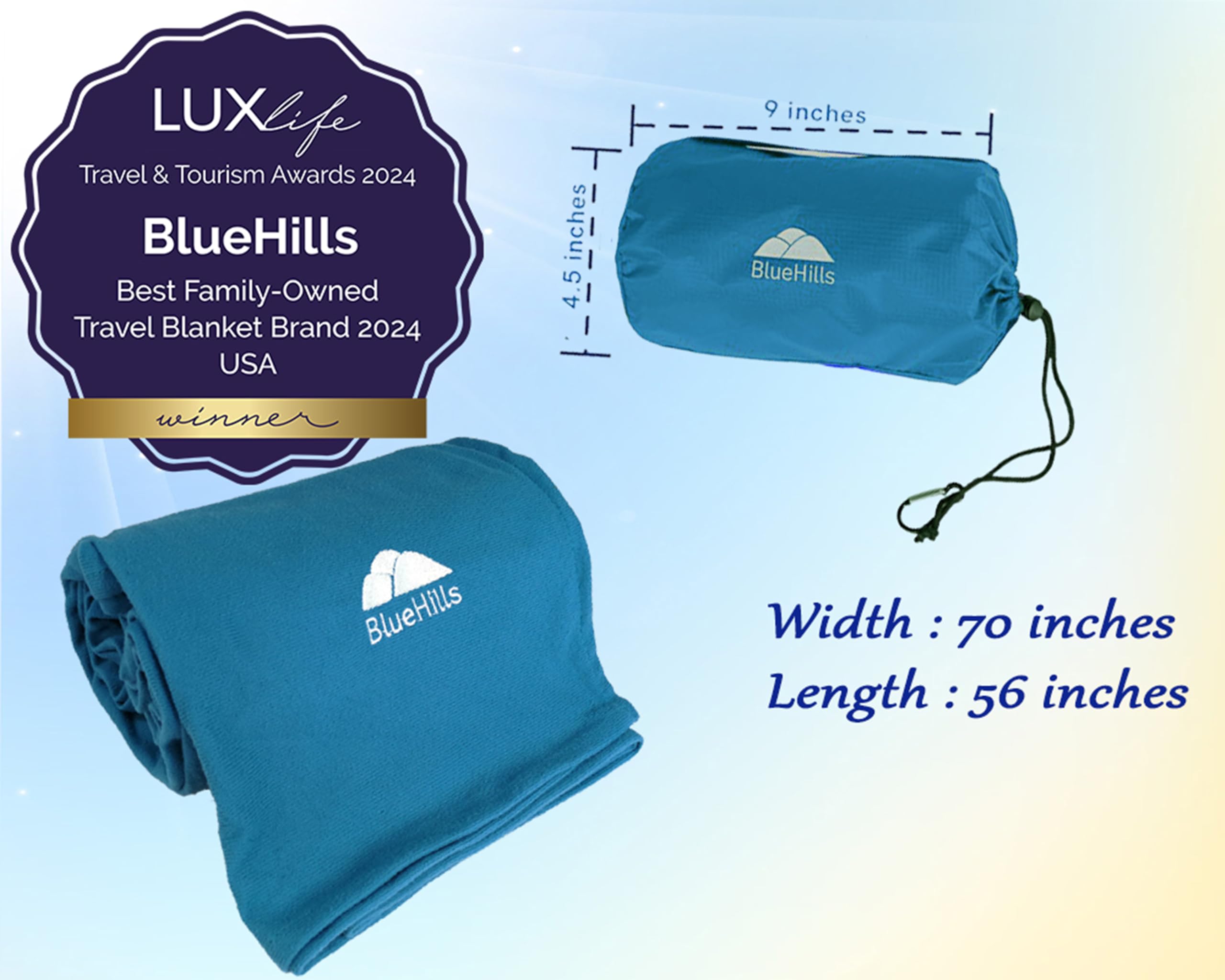 BlueHills Ultra Compact Travel Blanket Pillows for Airplane