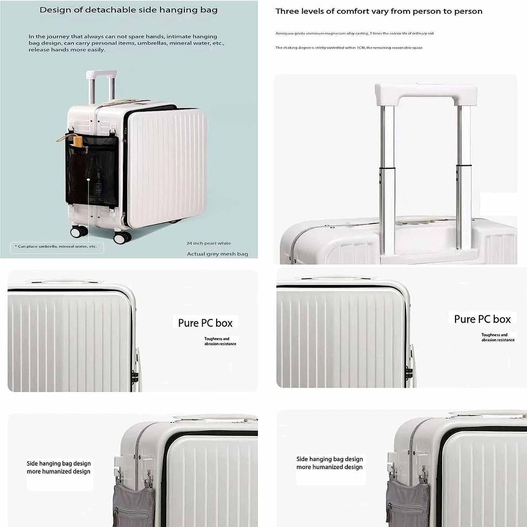 Wheeled Carry-On Suitcase with Detachable Side Bag
