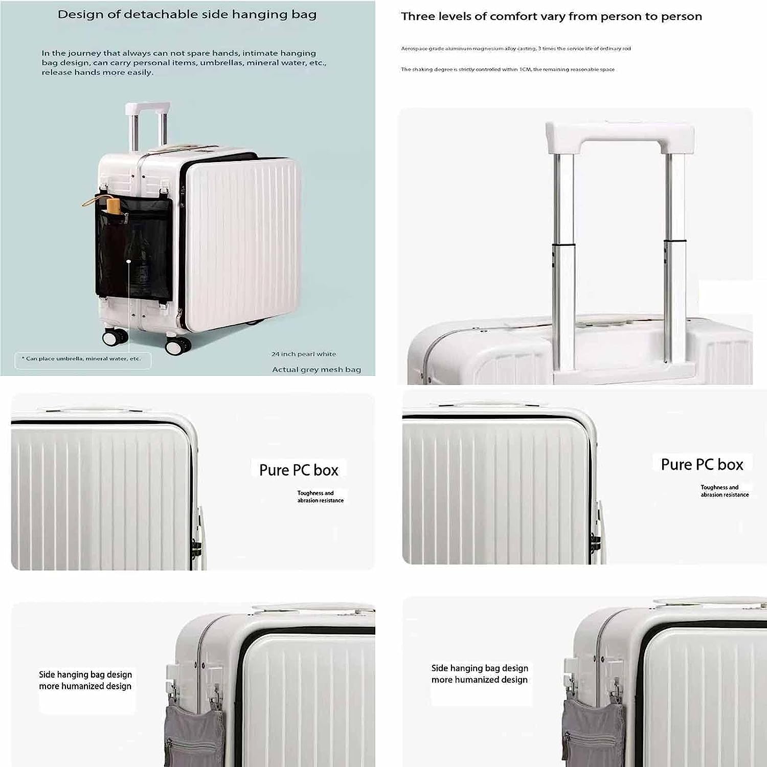 Wheeled Carry-On Suitcase with Detachable Side Bag