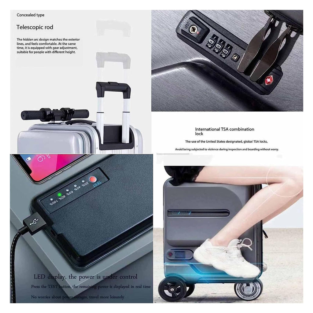 Smart Rideable Electric Suitcase with USB & LED