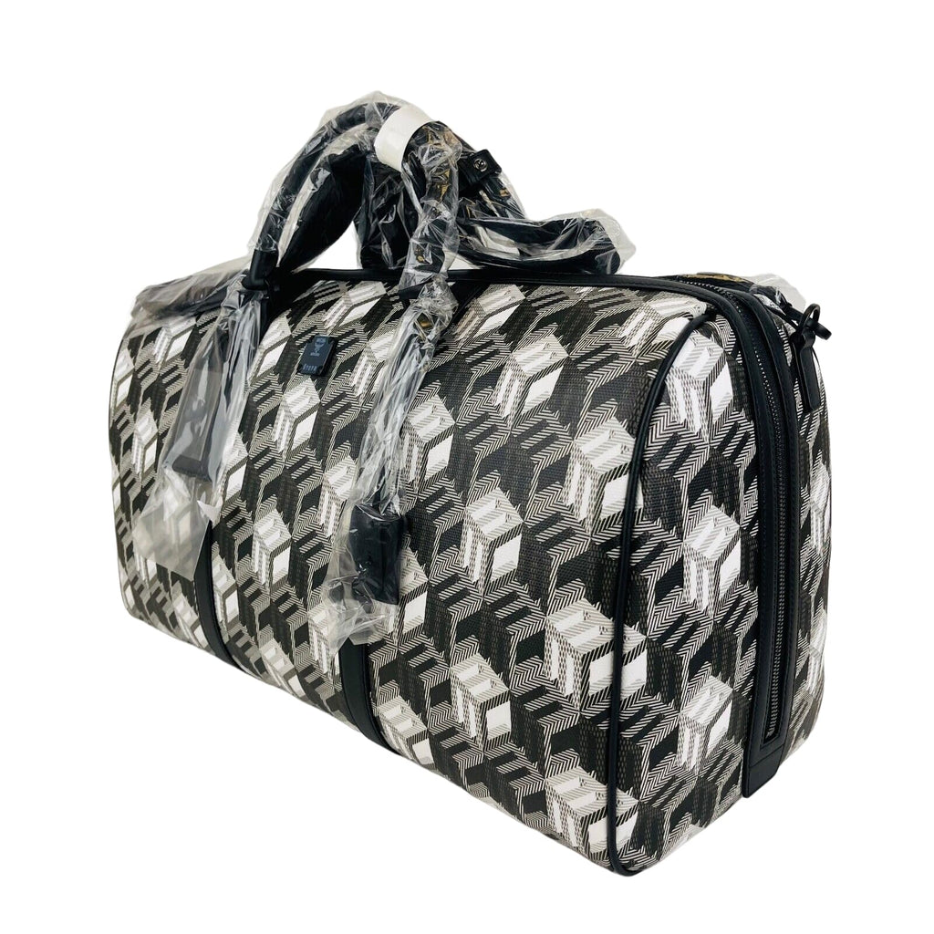 MCM Women's Black/White Cubic Monogram Canvas Weekender Duffel Bag