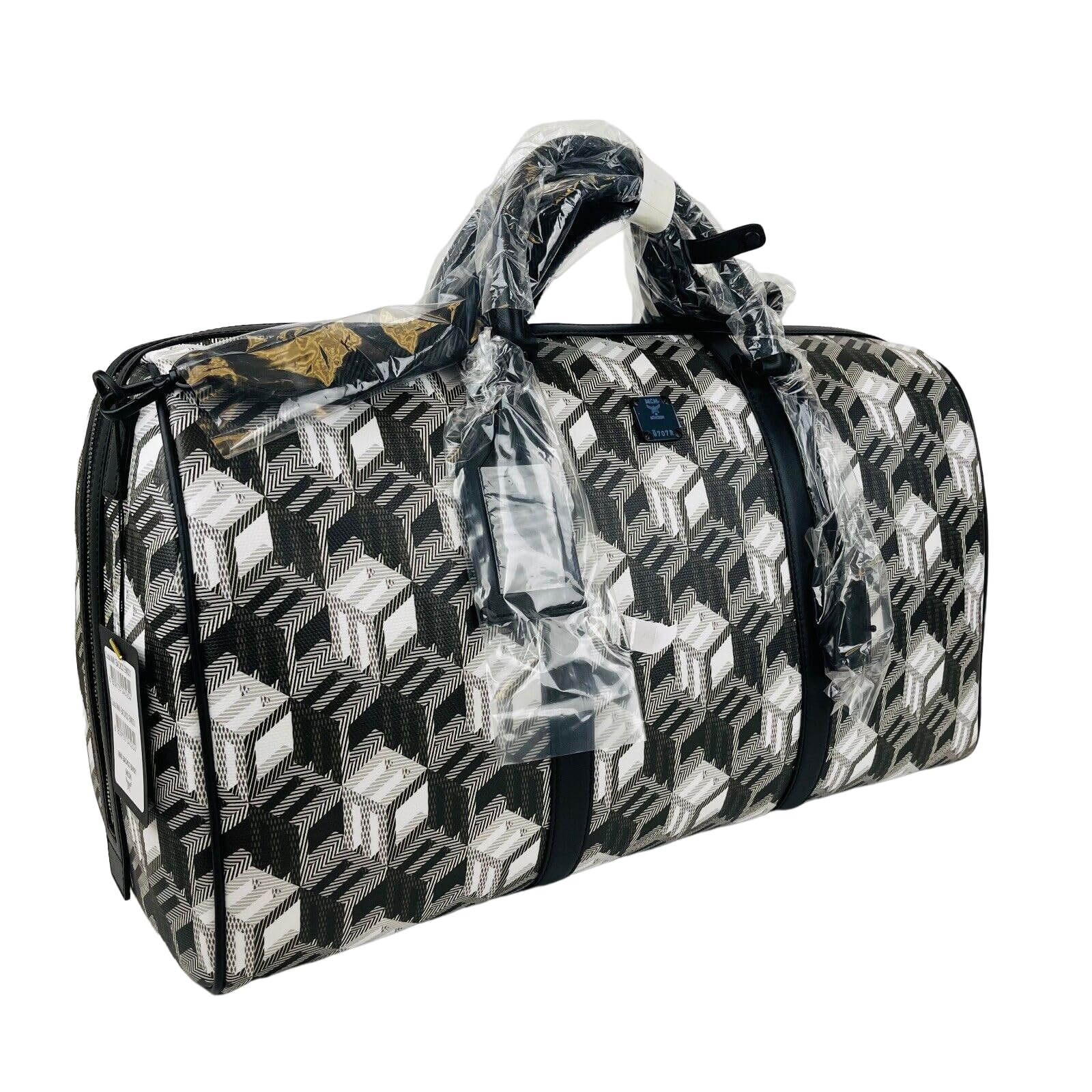 MCM Women's Black/White Cubic Monogram Canvas Weekender Duffel Bag